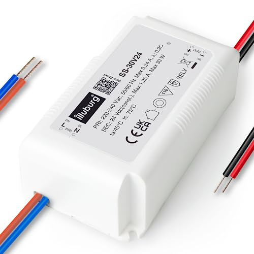illuburg LED Trafo 24V 30W Flackerfrei für LED Strip Lampe Einbau LED Netzteil Treiber Transformator Driver Power Supply