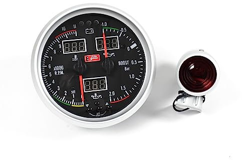 X-Parts 125mm 6-in-1 Multifunktionsanzeige - Drehzahlmesser, Ladedruck, Wassertemperatur, Öltemperatur, Öldruck und Volt-Licht - Universell passend