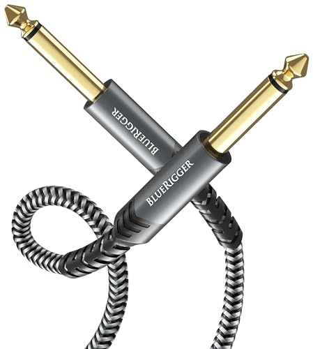 BlueRigger 6.35mm Mono Jack TS ¼ Cable 2M- (Male TS ¼ Inch Instrument Cable to 6.35 mm Unbalanced Speaker, ¼” Amp Cord, Interconnect) - Compatible with Speaker, Guitar, Keyboard
