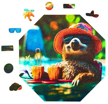 Milliwood Holzpuzzle - Relaxed Sloth - 90 Teile - Puzzle Winter ab 5 Jahren - Mandala Puzzle für Erwachsene und Kinder - Jigsaw Puzzle aus Holz 34x34 cm - Puzzle Natur mit Holz Geschenkbox