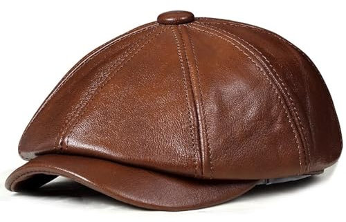 Schiebermütze Herren Leder-Newsboy-Hut, Achteckige Kappe, Gürtel, Rindsleder, Baskenmütze, Warm, Für Den Winter, Baumwolle, Für Herren, Schirmmütze, Jagdmütze/Hut, Ohrenklappe, Braun,