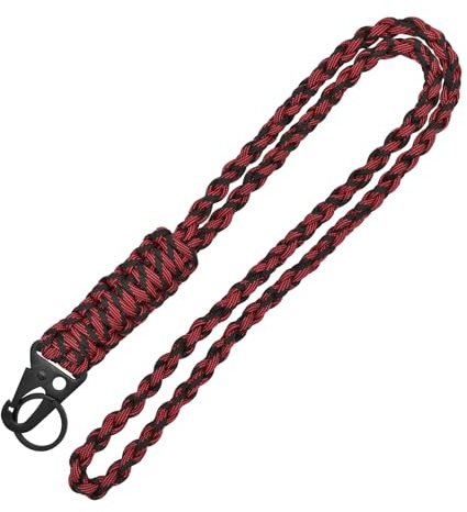 PAITOK Corde Paracorde robuste de pour hommes et femmes, Lanière de porte-clés tressée colorée pour clés, carte d'identité, badge, téléphone, appareil photo, activités de plein air (Noir Rouge)
