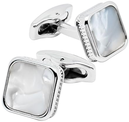 Jonwo Square Mother of Pearl Cufflinks for Men Women Shirt In Gift Case | Silver, Easy to Put On Men's Women Cuff Links Jewelry for Wedding Party Daily Office Formal Casual Wear Business Tuxedo Dress