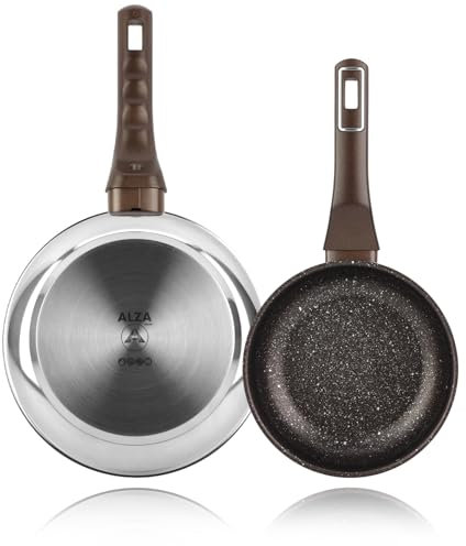 ALZA Petrea - Juego de Sartenes Plateadas 18 + 24cm, Acero Inoxidable, Antiadherente Eterna de 4 Capas, Todas las Cocinas, Inducción y Lavavajillas