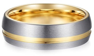Aotiwe Statement Ring Gold, Freundschaftsringe Dünn Matt Gebürstete 7mm Polierte Nut Männer Ringe Wolfram Größe 67 (21.3)