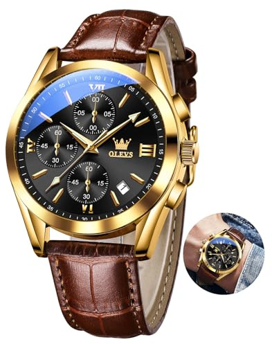OLEVS Vintage Herrenuhren mit Lederarmband Großes Zifferblatt Armbanduhr Herren Wasserdicht Leuchtende Analog Kleid Uhren Herren mit Datumsanzeige