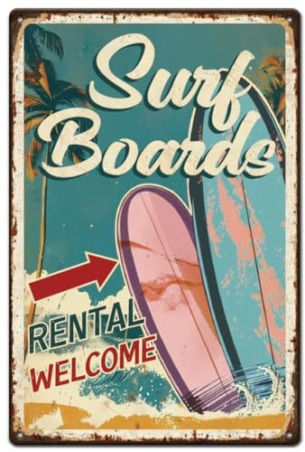 SUPERDANT Surfen Blechschild Retro Sommer Strand Wanddekoration | Retro Wandkunst,Geeignet Für Bars,Cafés,Kneipen,Schlafzimmer,Heimdekoration,20×30cm,Robustes Metall,Leicht Zu Befestigen
