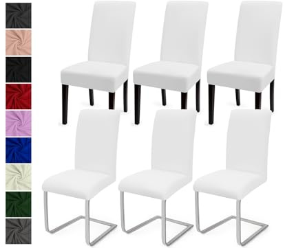 Stuhlhussen 6er Set Stuhlbezüge Moderne Stretch Stuhlhussen Universal Husse Abnehmbare Stuhlbezug Waschbarer Abdeckung Esszimmer Dekoration Spannbezug,für Hotel und Hochzeit Partys(6er Set, Weiß)-C
