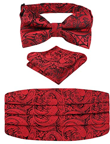 Alizeal Mens Solid Pre-Tied Party Einstellbare Fliege, Cummerbund und Pocket Square Geschenk Set