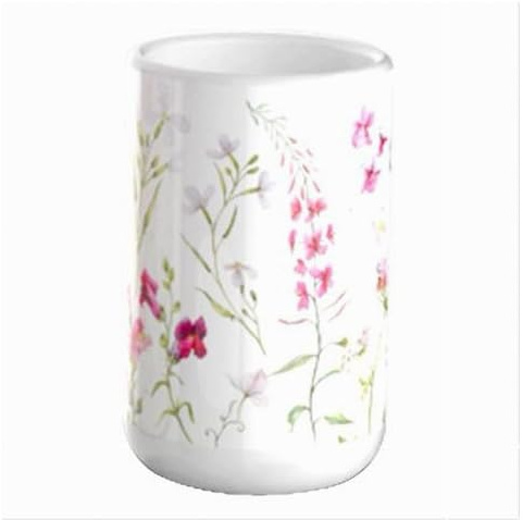 OISE ART STORE Trade Shop - Bicchiere Porta Spazzolino Bianco con Fiori in Ceramica Accessorio Bagno 69918 -