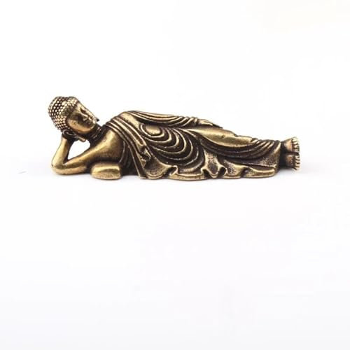 DUOLAIYUNSO Antike Dekoration, 4,8 x 1,2 x 1 cm, massives reines Messing, Buddha-Figuren, antikes Kupfer, Guanyin, schlafender Buddha-Statue, Schreibtischdekoration, Heimdekoration