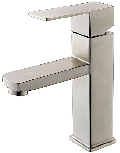 304 Edelstahl Warm- und Kaltwaschbecken-Wasserhahn, gebürstet, niedriger Waschtisch-Wasserhahn, Waschtisch-Wasserhahn, Unterbauwaschbecken, kurz