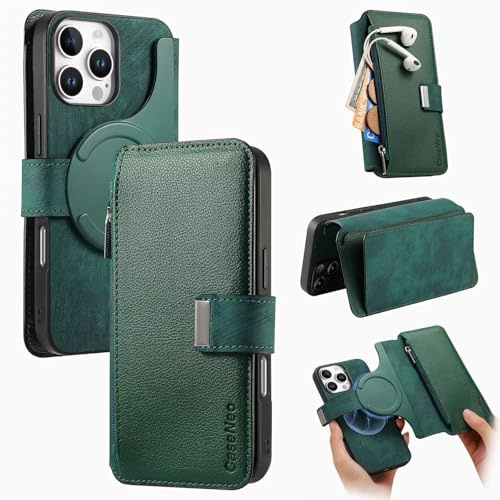 GoodcAcy Funda Compatible con Motorola Moto E40 con 15 Ranuras para Tarjeta,con Cremallera Libro Caso Cubierta la Tapa magnética Protector de Billetera Cuero,Verde