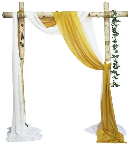 FANSU Chiffon Vorhang Hochzeit, 2 Stück Vorhang Hochzeitsbogen Querbehang Freihanddeko 70x600cm Deko Gardinen Querbehang Deko Vorhang Hochzeit für Zeremonie Geburtstag (Gelb)