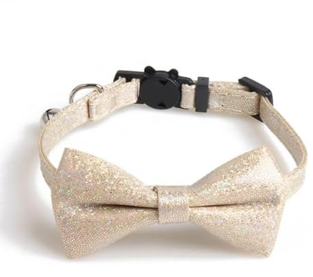 Katzenhalsband mit Fliege und Glöckchen, sichere Schnellverschluss-Schnalle, ZACAL Katzenhalsbänder (goldfarbener Glitzer)