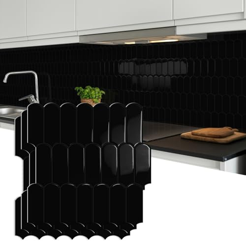 10 Stück Upgrade Dickere Klebefliesen Küche 3D Fliesenaufkleber Wandfliesen Selbstklebend,Fliesenspiegel zum Abziehen und Aufkleben für Bad Küche(Schwarz,30,5 x 30,5 cm)