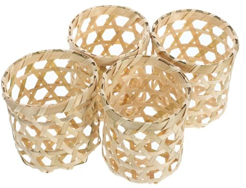Yardwe Soporte para Macetas de Bambú Mini 4 Piezas Tejido Decorativo