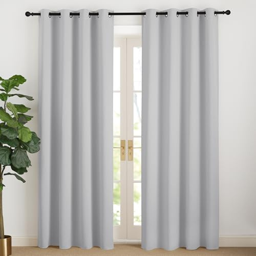 NICETOWN Thermovorhang Hitzeschutz Vorhang Grau Blickdicht Ösen Türvorhang | H200 x B140 cm, 2er Set, Hellgrau, Blackout Curtain, Gardinen Wohnzimmer Modern, Übergardinen für Schlafzimmer, Sichtschutz