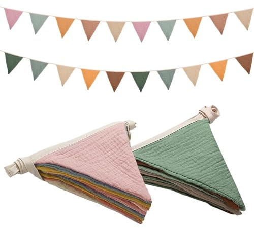 Tina.Win 2 Pcs Banderines Fiesta， Banderines Tela，Banderines Decorativos DecoracióN para HabitacióN NiñOs Y NiñAs Guirnaldas De Tela AlgodóN Lavable para Cuna TriáNgulo Colorido Bandera DecoracióN