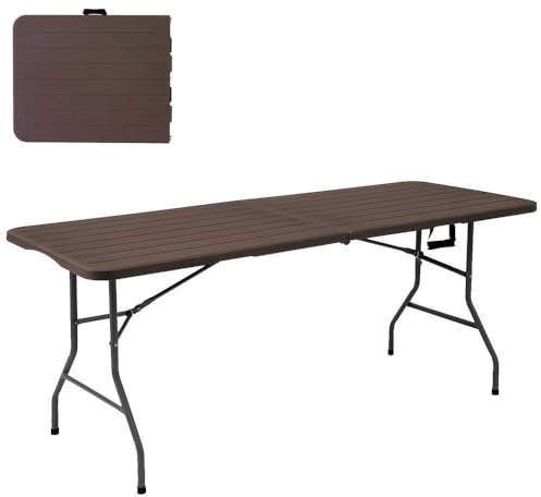 LOLAhome Mesa Plegable 180x74 cm, Efecto Madera Marrón Nogal, Acero y HDPE
