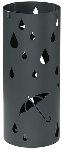 HOMCOM Portaombrelli con 4 ganci e vassoio antigoccia rimovibile, per bastoni da passeggio e ombrelli, in acciaio, Ø 17 x 41 cm, grigio scuro