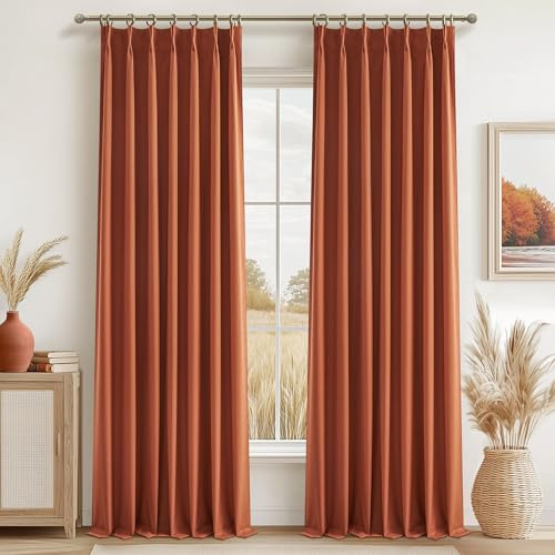 QJmydeco Fall Burnt Orange Pinch Pleated Curtains Blackout 102 Inches Long 2 Panels Set,Terracotta Autumn Color Decor Retro for Living Room Antique Copper Rust Boho 70s Window Drapes (W40 xL102)