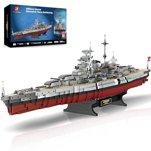 JMBricklayer Bismarck Deutsches Schlachtschiff Klemmbausteine 60132, WWII Deutsches Militär Kriegsschiff Marine-Schlachtschiff Modell, Sammler-Ausstellungssets Geschenke für Erwachsene, 2081 Stücke