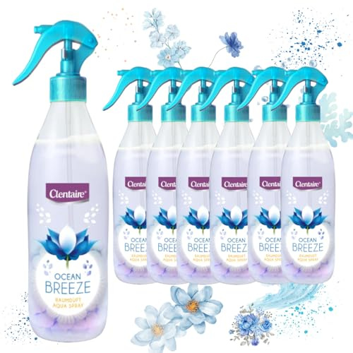 CLENTAIRE Ocean Breeze 12 x 425ml Lufterfrischer, Natürlicher Raumspray für Zimmer, Textilerfrischer, Geruchsbekämpfung für Textilien, Sofabezüge, Gardinen, Teppiche