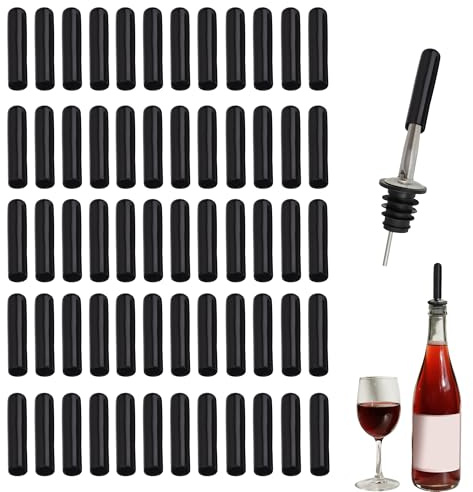 60 Pcs Speed Pourers Speed Pourer Caps Dust Covers Bottle Pourers for Spirits Rubber Bottle Pourer Cover Dust Caps for Spirits Oil Pourer Tapered Spout Wine Oil Coffee Vinegar Jar Bottles (Black)