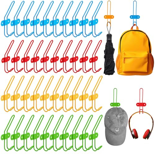 Yaocom 40 Pcs Wall Coat Hooks Colorful Wall Mounted Hanger Hooks Rack Hanging Backpack Holder for Jackets Clothes Towels Robes Umbrellas Hats Bedroom Bathroom