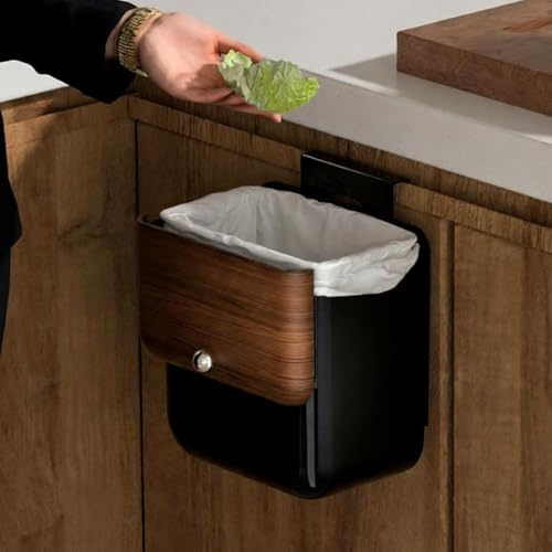 ZNYOPA Large 3.2 Gallon Compost Bin, Under Sink Trash Can with Lid, Hanging Waste Cabinet for Office Kitchen Cupboard Bathroom Bedroom, Black