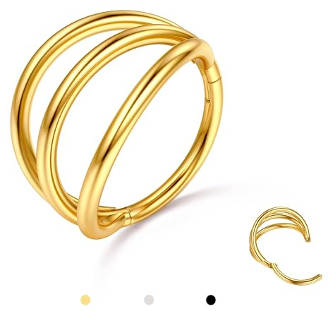 BodyBonita Doble Piercing Nariz Aro - Oro 316L Acero Inoxidable Septum Clic 18G Piercing Oreja Caracola Joyería Hélice Torre Trago Labio Anillo Cartílago Pendientes 8 mm