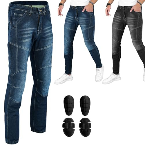 Vaster Moto Motorradjeans für Herren mit geradem Bein, Aramidfaser und 4 Arten von Schutzausrüstung Motorradhose für Motorradrennfahrer Reithose (DE/NL/SE/PL, Bundweite & Schrittlänge, 42, 30, Blau)