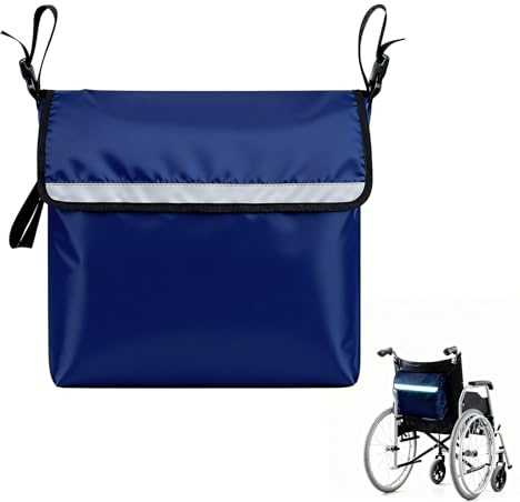 Wheelchair Backpack Storage Bag, Blue, Waterproof Oxford Material, Large Capacity 18x16 Inches with Reflective Tape for Wheelchairs, Scooters, Rollators