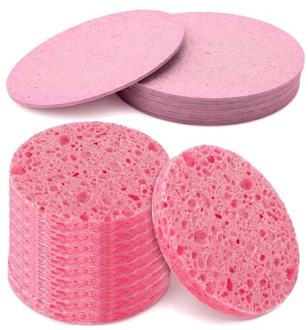 10 Pcs Compressed Facial Sponges – Natural Wood Pulp Cotton Round Cleansing Pads for Face Washing, Exfoliating, Mask Removal and Makeup Removal – Reusable Makeup Sponge for Daily Skincare (Pink)
