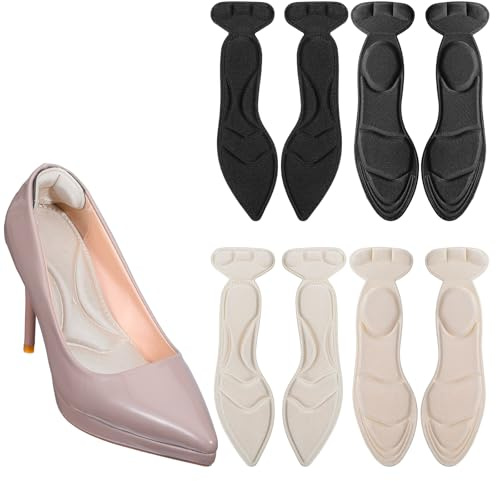 Sibba 4 pares de plantillas de tacón alto para mujer, insertos de cojín antideslizantes recortables para tacones altos, transpirables, cómodas almohadillas para zapatos con almohadillas de agarre de
