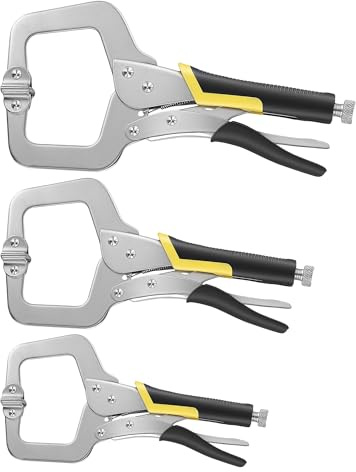 3 Stück C-Zwingen set, 28/24/17cm Metallzwinge mit Rutschfester Griffen | CHIHEUNG C-Grip Zange, Maximale Öffnung 8/6/4cm mit Einstellschrauben, für Holzbearbeitung, Schweißen und Werkstatt