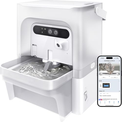 PETKIT EVERSWEET Ultra Fuente para Gatos sin Filtro, con Cámara AI, Separación de Agua Limpia y Sucia, 5L Bebedero Gatos Automático, Sensor de Movimiento, Control de App, Bandeja de Acero Inoxidable