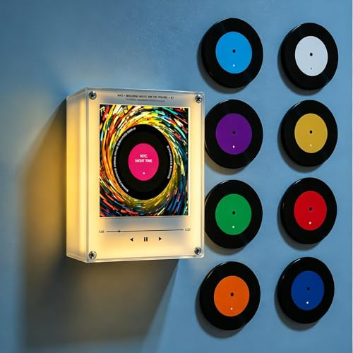 Magneti da frigorifero in vinile retrò, lettore musicale NFC, confezione da 9 dischi musicali programmabili NFC, magnete intelligente per frigorifero con luce LED, lettore audio magnetico per casa e