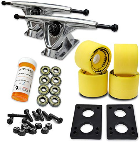 Yocaher Longboard Skateboard Trucks Wheels Combo Set 71 mm Räder + 180 mm robuste Aluminium polierte LKWs, Lager, Riser Pad und Skateboard Longboard Cruiser Hardware