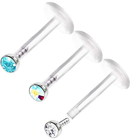 KJM FASHION 3 STK Durchsichtig Bioflex Labret 1,2mm 16g Kristallkugel