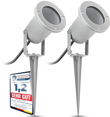 SSC-LUXon Gartenstrahler 2 Stück Erdspieß grau GU10 3W neutralweiß IP65