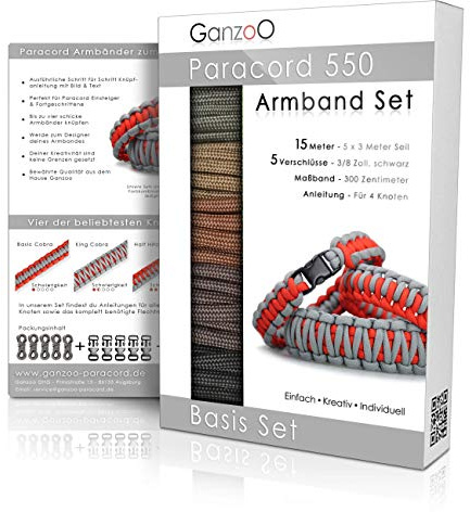 Paracord 550 armbandsset självknytning, pysselset, knytset, gör-det-själv-armband med klicklås och instruktioner, Lanyard armband gör det själv av Parachute Cord, färg: Coyote