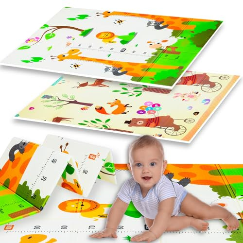 Humbi Spielmatte Baby Krabbelmatte Faltbarer XPE-Schaumstoff Doppelseitig Wasserdicht Größe 120x180x1cm Teppich Babymatte rutschfest Tragbar (Giraffen/Tiere)