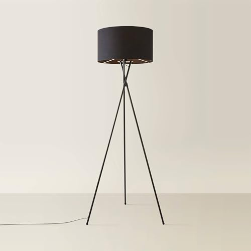 MiniSun | Modern Gloss Black Metal Tripod Floor Lamp with a Black Shade | Floor Lamps & Torchieres, Home Décor, Improvement & Lifestyle Essential