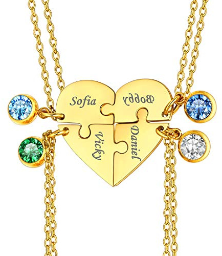 U7 Herz Puzzle Halskette 2/3/4/5/6 Stücke Puzzleteile Anhänger mit 40+5cm Rolokette personalisiert BFF Collier Edelstahl/18k vergoldet Familien Freundschaft Modeschmuck Accessoire