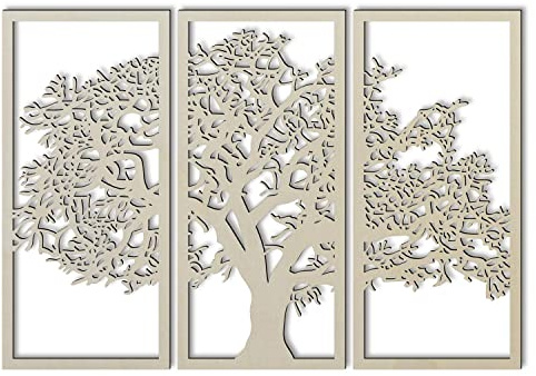 Namofactur dreiteiliges Baum-Holz-Wandtattoo für Wohn- und Kinderzimmer | In verschiedenen Farben wählbar und mit Klebepunkten zur Montage – naturbezogene Deko für Yoga-, Wohn- oder Schlafräume