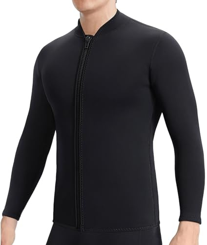 Chaqueta de neopreno de 2 mm con cremallera frontal para hombre y mujer (XL, 2 mm, color negro)