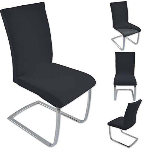 Nurtextil24 Stuhlhussen 6 er Pack Schwingstühle Stretch Stuhlbezug Dehnbar Stuhlüberzug Spannbezug elastisch Husse Überzug Schwarz