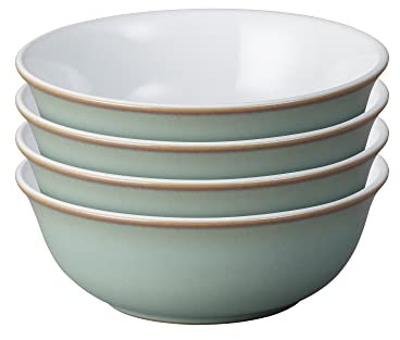 Denby - Regency Green Cereal Bowls Set of 4 - Dishwasher Microwave Safe Crockery 650ml 16.5cm - Green, White Ceramic Stoneware Tableware - Chip & Crack Resistant Soup Bowls